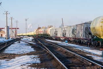 Russian Railways: freight train at the station.