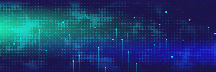 halftone blue green digital technology background with technology light effect, abstract technology, innovation future data, internet network, Ai big data,