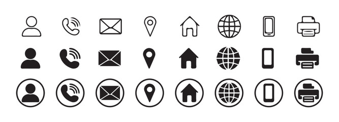 Contact icon vector set. Phone, Call, Email, Address, Website,  Mobile, icons. Social media icons. vector illustration eps 10.