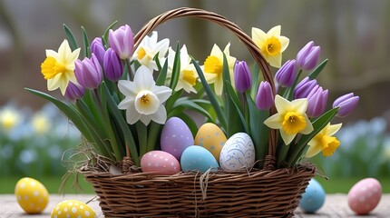 Easter Basket with Fresh Flowers