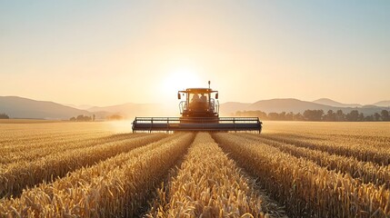Fototapeta premium Autonomous Robotic Harvester Efficiently Gathering Grains in Smart Agricultural Field Advanced Farming Technology Optimizing Crop Yield and Sustainability