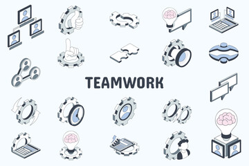 Teamwork Lineal Color Vector Illustration Icon Sticker Set Design Materials