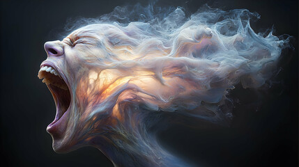 Abstract Portrait of a Screaming Face in Particle Form