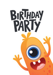 Cute little monster birthday with. Vector illustration for greeting cards, banners, posters, flyers.