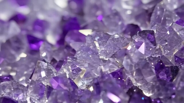 Close-up of purple and clear Sugilite amethyst crystals with sharp facets.