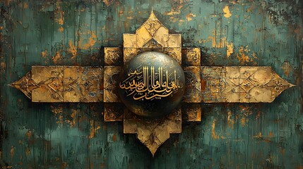 Ornate calligraphy sphere on textured background