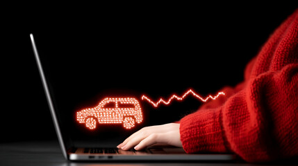 Woman typing on laptop, glowing electronic document files and digital signature