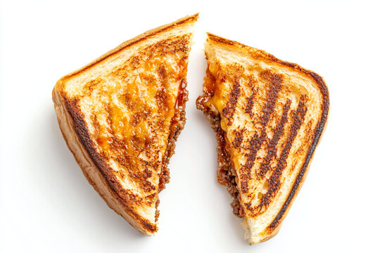 a grilled cheese sandwich cut in half