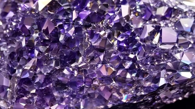 Close-up of a purple Sugilite amethyst crystal cluster with sharp, reflective facets.