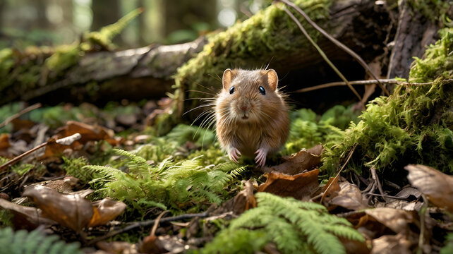 A tiny hazel dormouse clings to a delicate branch ai
