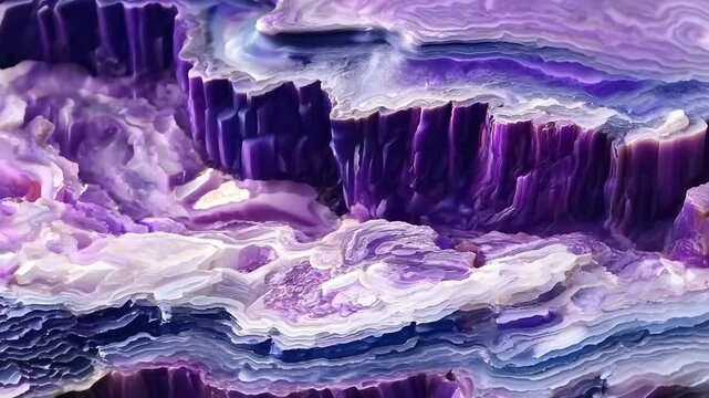 A close-up view of a stunning purple Sugilite agate stone, showcasing its intricate layers and patterns. The vibrant hues of purple, white, and hints of blue create a mesmerizing natural design.