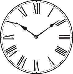 Classic Roman Numeral Clock Face Design, Clock Silhouette Vector Design.