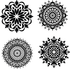 Black and white pattern simple collection set of  mandala  vector design  with transparent background 