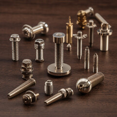 A closeup image of metallic nuts and bolts with a focus on their threads, showcasing steel and chrome details, ideal for industrial or construction work