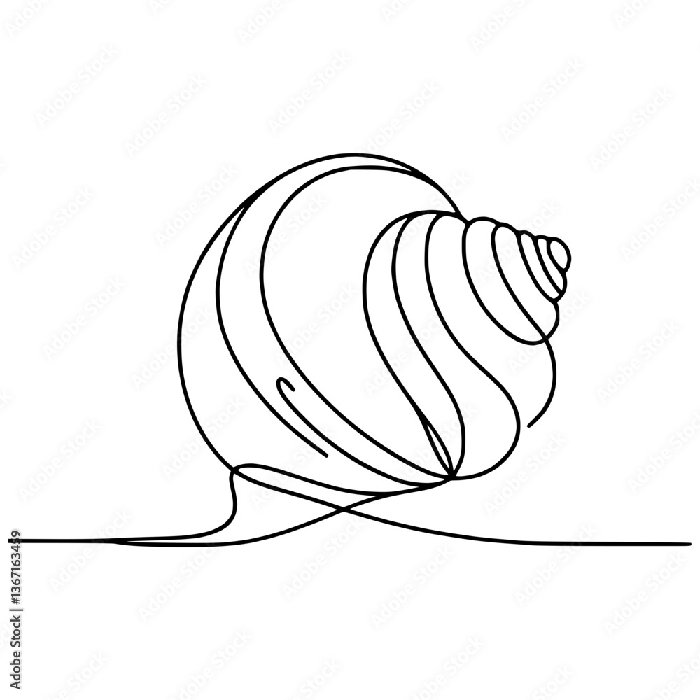 Poster line drawing of seashell on transparent background