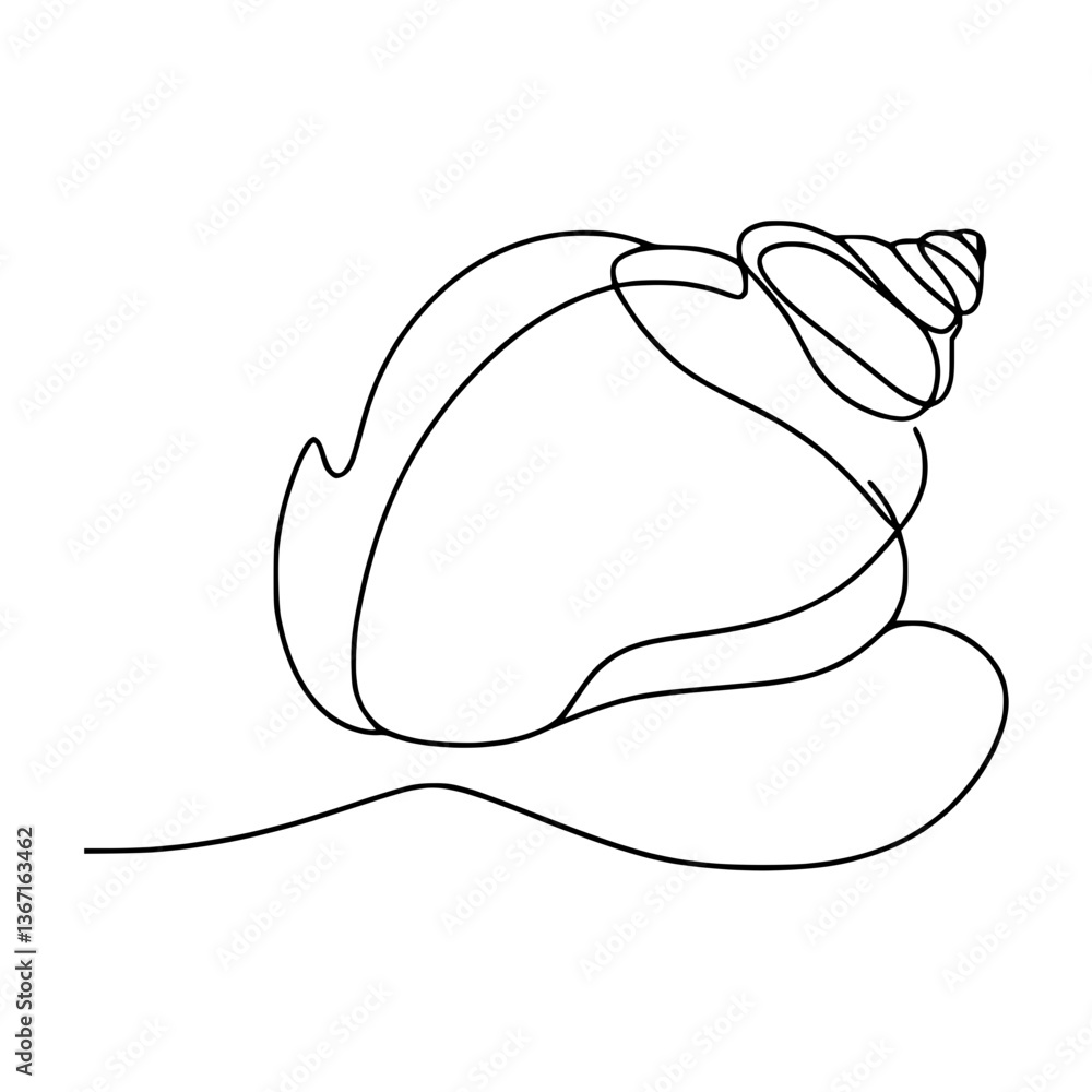 Poster continuous line drawing of a shell on a transparent background