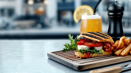 Gourmet burger fries beer delicious food photography