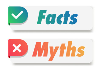 Facts and myths vector sticker template isolated on white background. Fact checking or easy compare evidence 10 eps