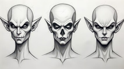 Three variations of a sinister elven creature