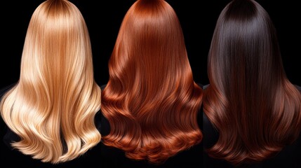 Fototapeta premium Three stunning hairstyles showcasing blonde, red, and dark brown hair
