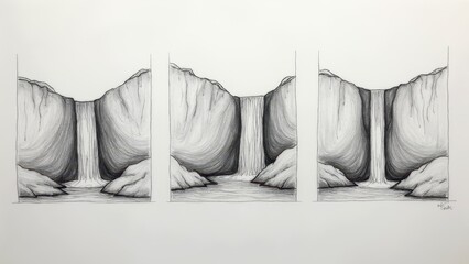 Three-Panel Waterfall Sketch