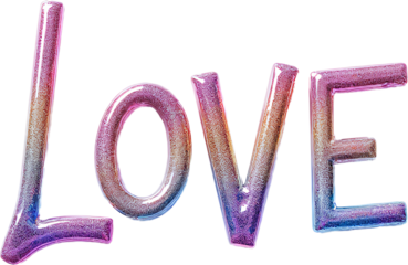 "LOVE" Glossy Letters, Rainbow Gradient, Transparent Background