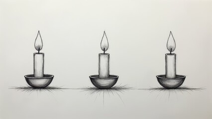 Three Lit Candles in Simple Holders