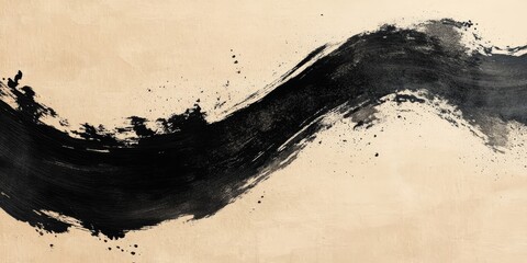 Black ink brush stroke on white background. Abstract background in Japanese style. Japanese calligraphy