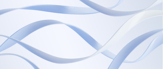 Obraz premium Light blue ribbons on white background. Vector realistic illustration of abstract wavy 3d streamer lines for business presentation, book cover, banner design, soft color poster, cosmetic ads backdrop