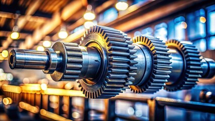 Fototapeta premium Close-up view of intricate metallic gears, precisely engineered components showcasing industrial design and mechanical precision