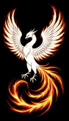 A phoenix silhouette with a fiery aura around its body on a pure black background (artistic).. Generated AI