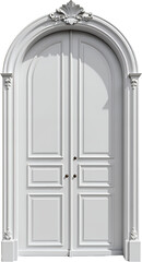 Fototapeta premium Arched White Door, Ornate Frame, Transparent Background