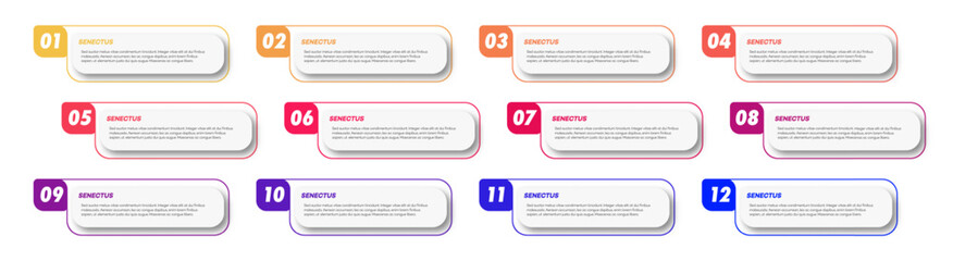 Bullet points numbers from 1 to 12 list markers colorful line trendy typography