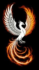 A phoenix silhouette with a fiery aura around its body on a pure black background (artistic).. Generated AI
