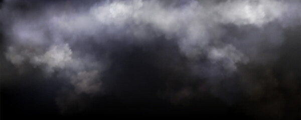 Stormy dark cloudy sky background - ominous grey storm clouds, dramatic atmospheric moody weather cloudscape. Abstract overcast heaven and hurricane cyclone. Thunderstorm, rain, wind realistic 3d.