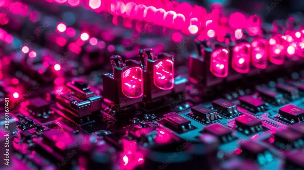 Poster close-up of illuminated circuit board components.