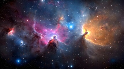 Immerse yourself in a captivating galactic VR adventure surrounded by nebulae and distant mysterious planets  Explore the depths of the cosmos in this futuristic digital fantasy landscape