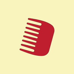 Red plastic comb for styling and combing hair. Vector illustration