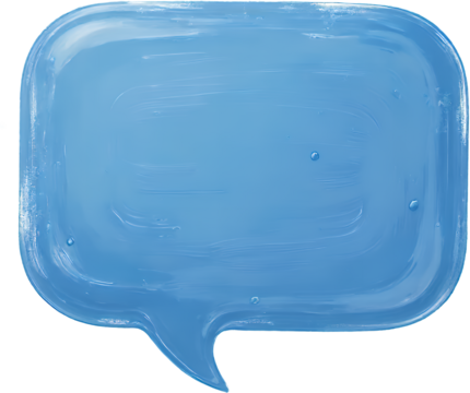 Blue speech bubble, water droplets, transparent background..