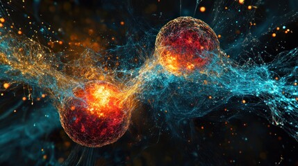 A glowing quantum entanglement field connecting two particles --ar 16:9 --v 6.1 Job ID: 8018cb31-c80c-47eb-a826-46150f169bd0