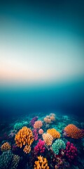 Vibrant Coral Reef Underwater Marine Ecosystem Habitat Scenery at Ocean Depths