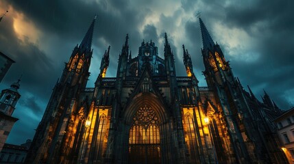 Fototapeta premium Dramatic Twilight Scene of St. Vitus Cathedral in Prague