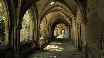 Obraz premium Enchanting Historic Cloister with Serene Arches and Soft Light