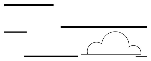 Cloud silhouette with horizontal lines creating a clean, modern composition emphasizing minimalism and alignment. Ideal for weather, technology, environment, simplicity, balance, design, inspiration