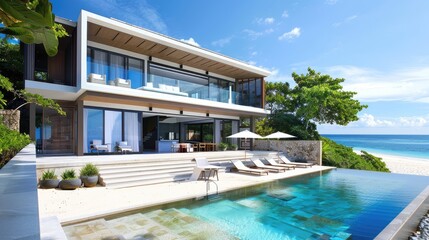 Obraz premium Modern Luxury Villa with Ocean View and Infinity Pool