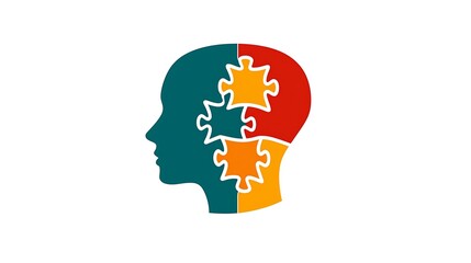 Human head profile with divided puzzle pieces symbolizing mental processes
