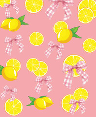 Lemons, Checkered Bows  Pattern vector