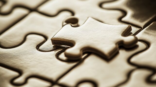 The final piece, a poignant moment of completion in a sepia-toned jigsaw puzzle, symbolizing the culmination of effort and the joy of resolution.