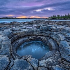 Vortex in Stone Water Swirling at Sunset Coastline Beauty Circular Wonder of Nature Scenery