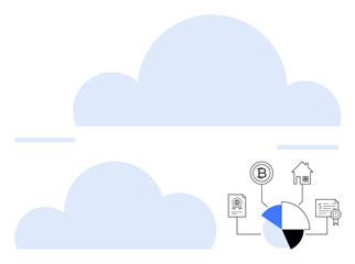 Cloud design focuses on blockchain, cryptocurrency, data visualization, property, contracts, and technology innovations. Ideal for finance, real estate, tech cybersecurity analytics digital